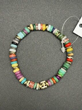 Multicolor Beaded Stretch Bracelet with Gold “I” Initial